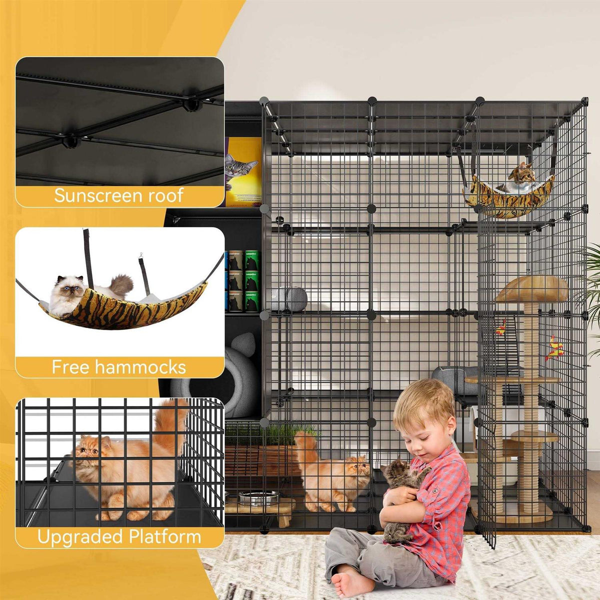 4-Tiers Metal Cat Playpen with Hammock I6288