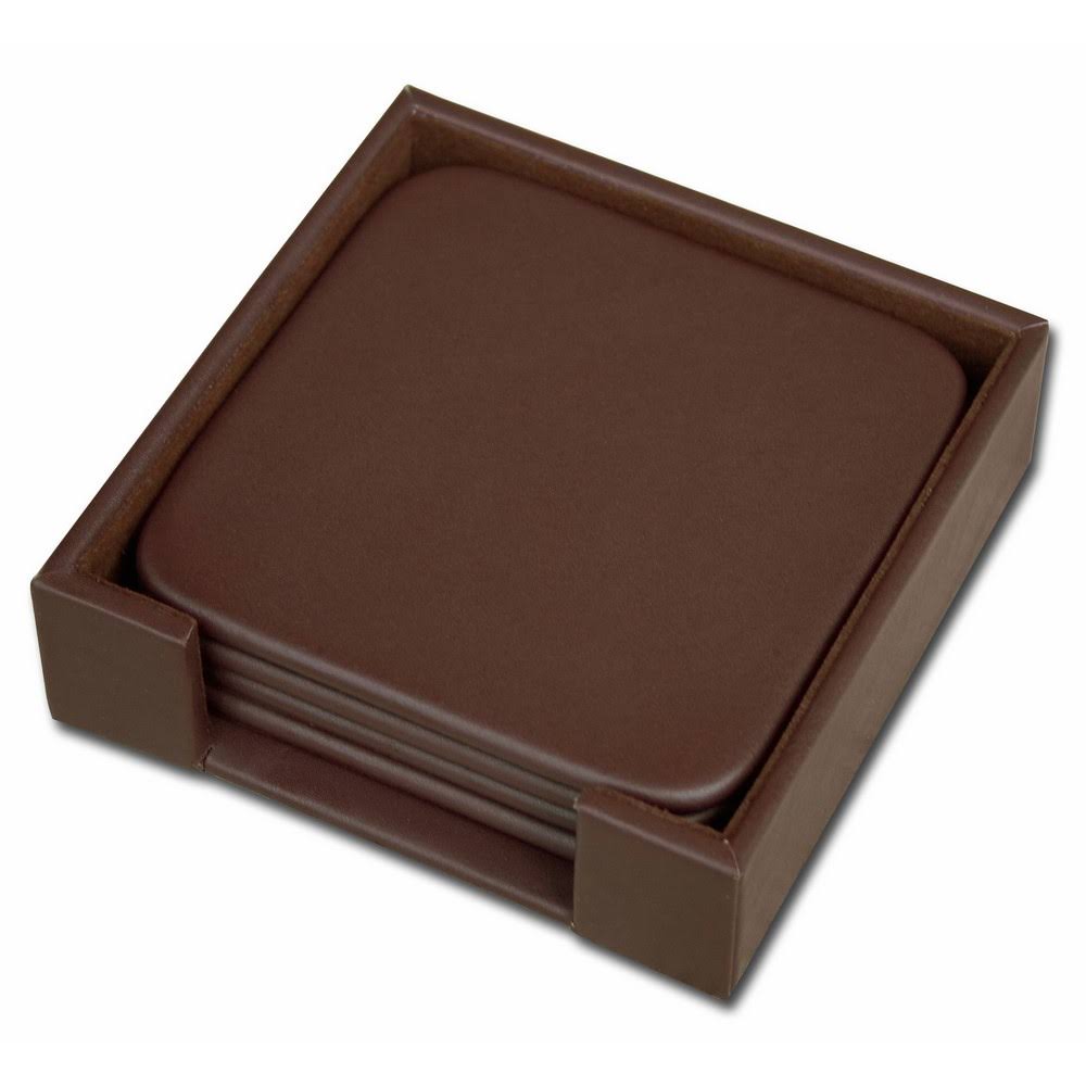 Chocolate Brown Leather Coaster Set T746263