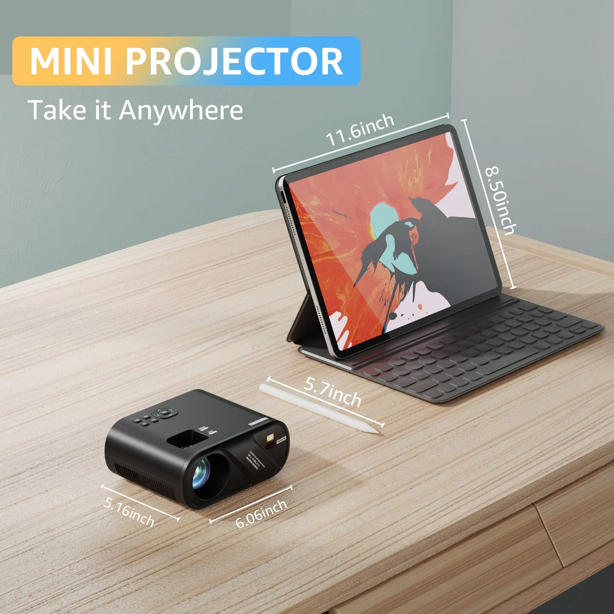 5G Wifi Mini Projector with 100 Projector Screen, Full HD 1080P, Black Q4319
