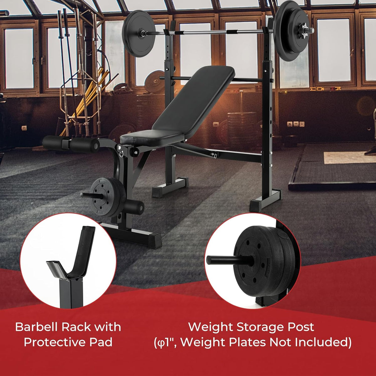 Adjustable Weight Bench with Squat Racks N300