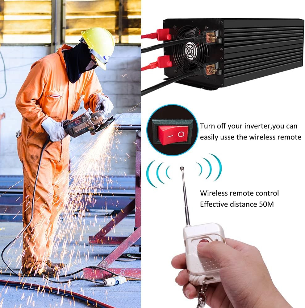1000 Watt Pure Sine Wave Inverter 12v DC to 110/120v AC V14266