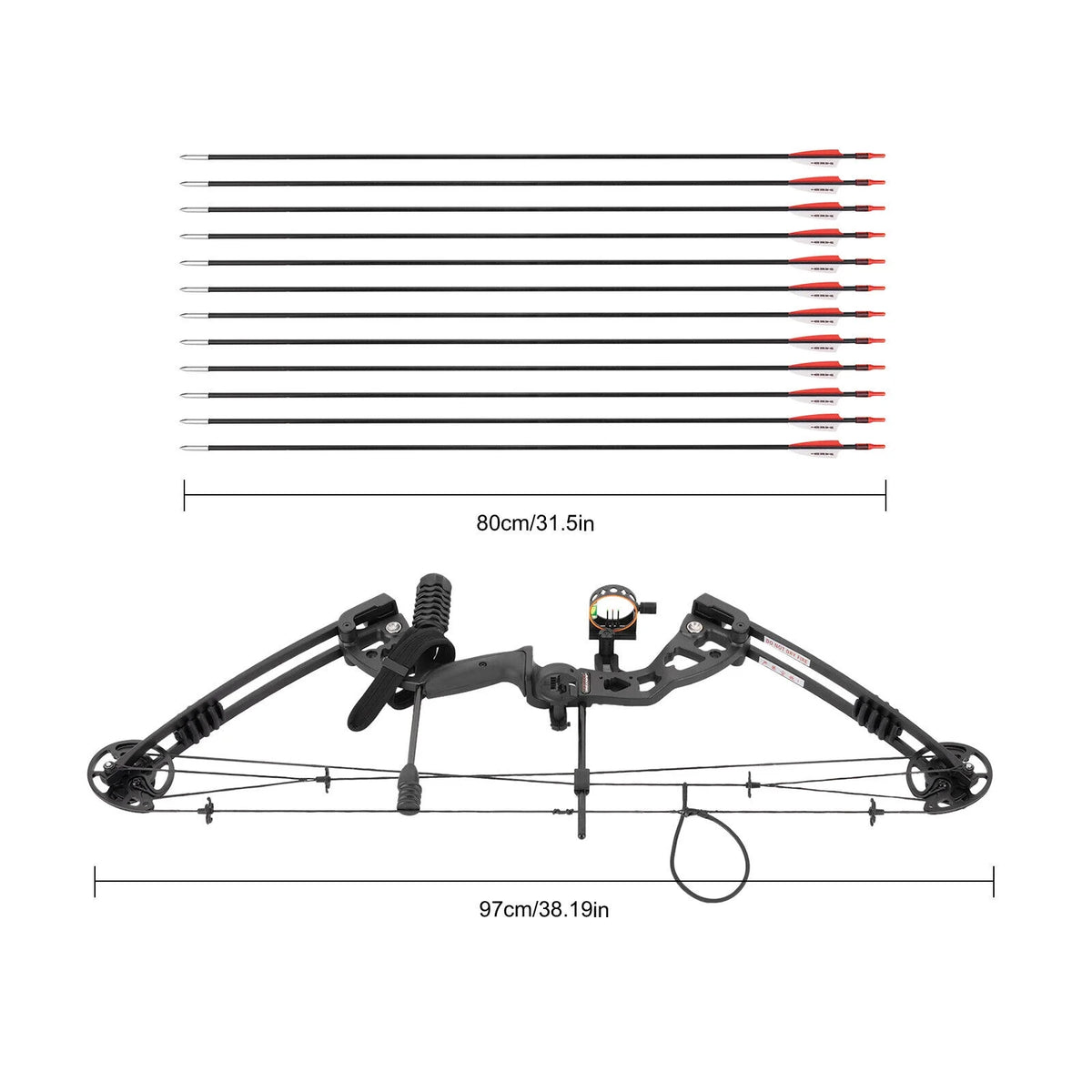 Compound Bow with 12 Arrows, 24-29.5 inches Draw Distance, 310FPS I77155