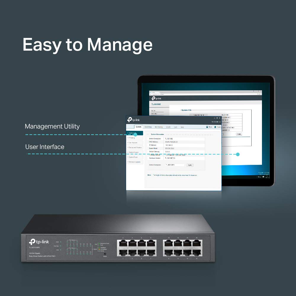 16 Port Gigabit PoE Switch, 8 PoE+ Ports, 150W, Metal N60993