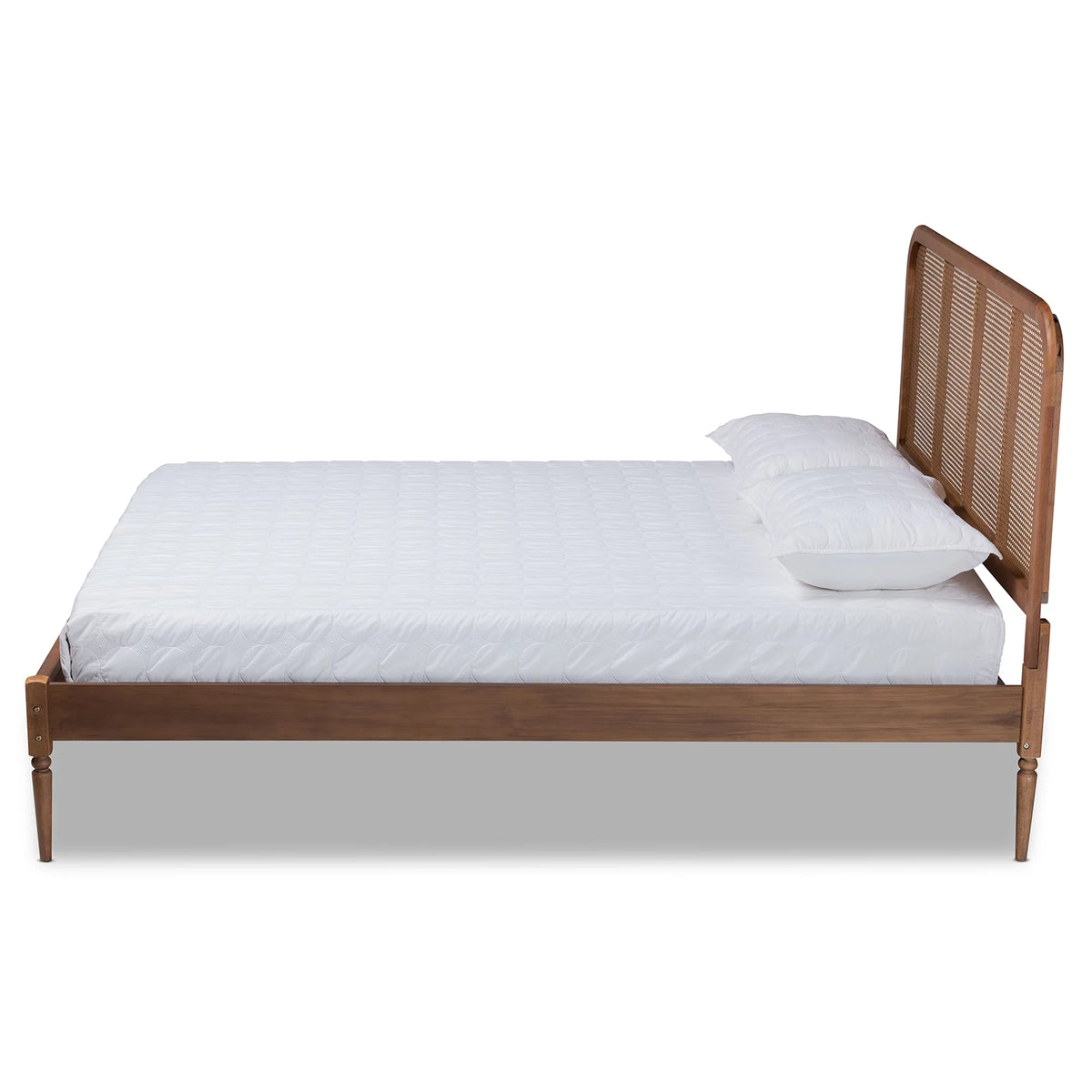 Walnut Brown Wood and Synthetic Rattan Queen Size Platform Bed A389659