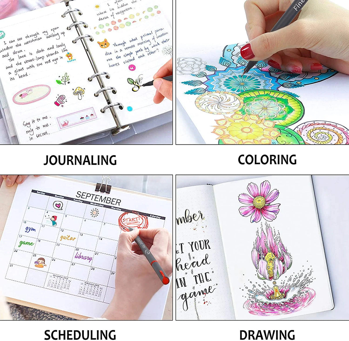 46 Pack Colored Fineliner Pens with 6 Stencils Y613495