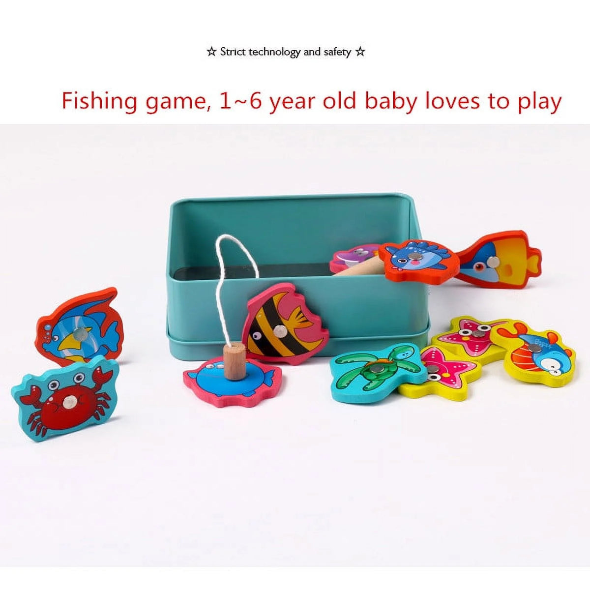 15 Fishes Wooden Kids Magnetic Fishing Game C984627