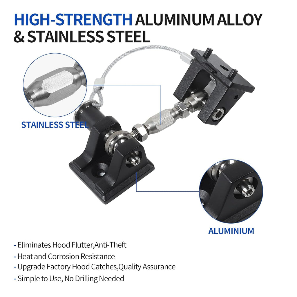 Hood Latches for Jeep Wrangler, Locking Hood Catch Kit Aluminum Alloy, Black, Pack of 2 R622