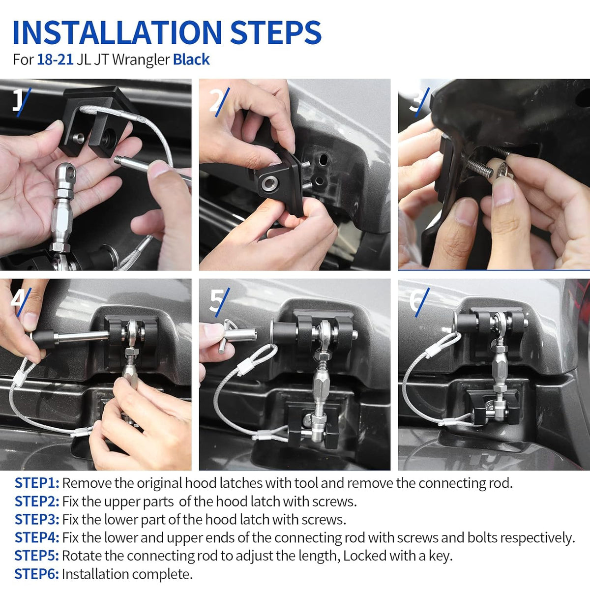 Hood Latches for Jeep Wrangler, Locking Hood Catch Kit Aluminum Alloy, Black, Pack of 2 R622