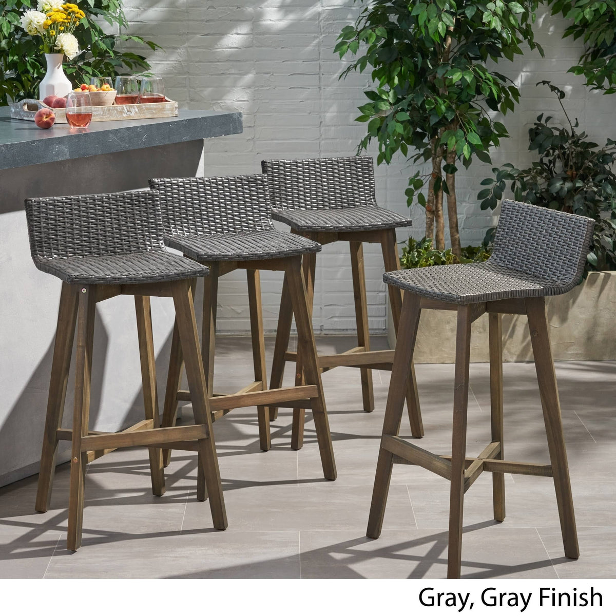 4pk Acacia Wood Wicker Patio Barstools Brown X854