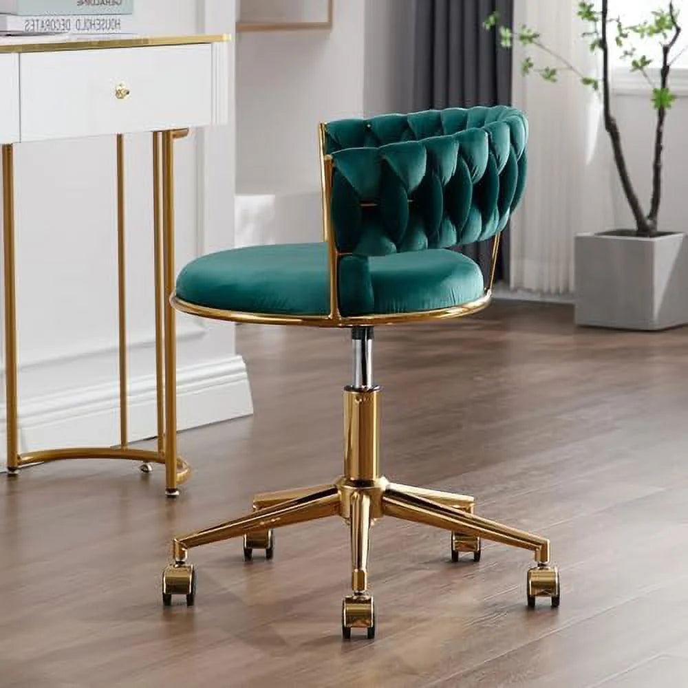 Dark Blue Velvet Desk Chair with Wheels W1354