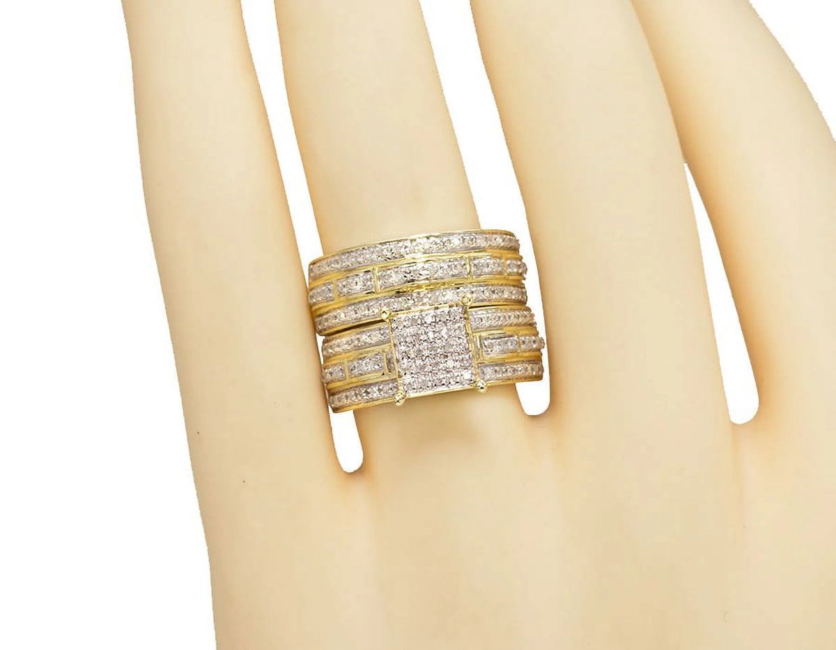 10k Yellow Gold Pave Diamond Trio Wedding Engagement Ring Set 1.0ct M63700
