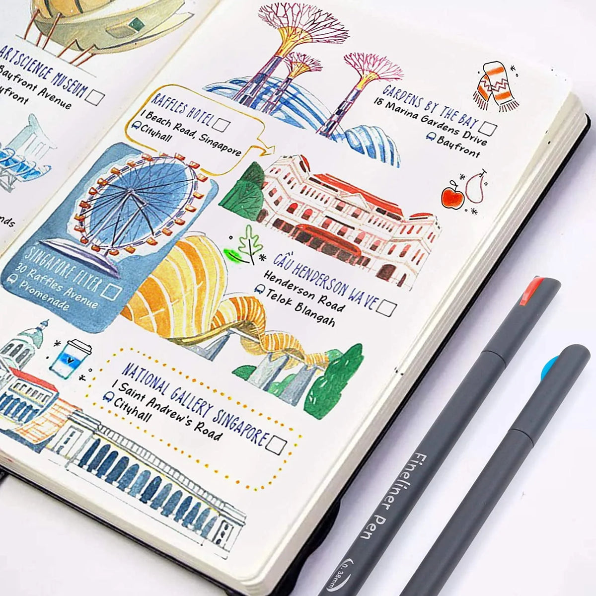 46 Pack Colored Fineliner Pens with 6 Stencils Y613495