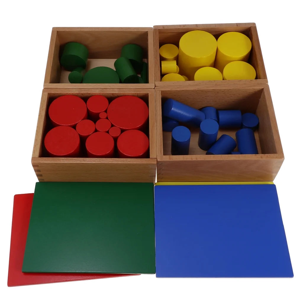 4 Sets Beechwood Montessori Knobless Cylinder Blocks Wooden Toy A893581