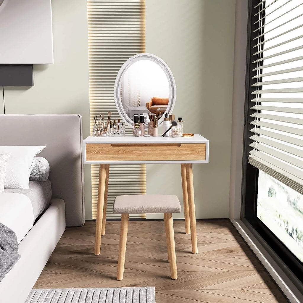 31.5'' Makeup Vanity Desk with Oval Mirror and Stool V814