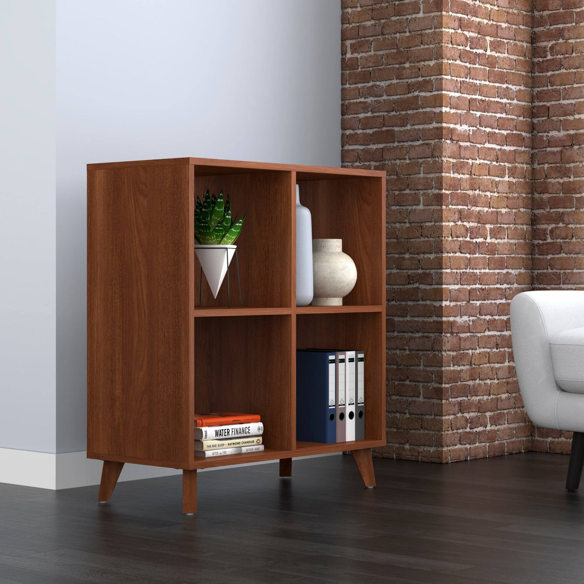 Light Walnut Modern Cube Bookcase K3423