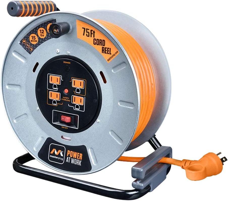 Heavy Duty Metal Cord Reel with 4 Outlets and 12 Gauge Cord (100ft) V567