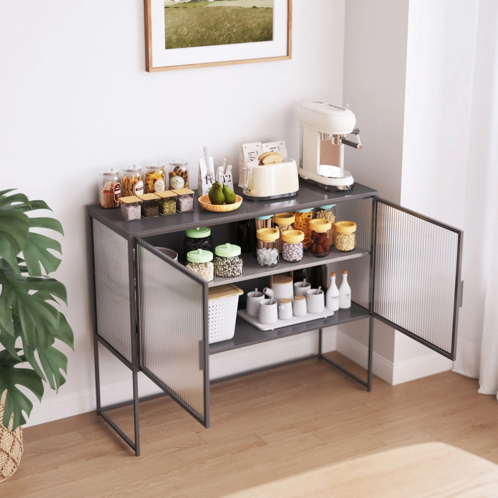 Gray Fluted Glass Sideboard Storage Cabinet Console Table N2451