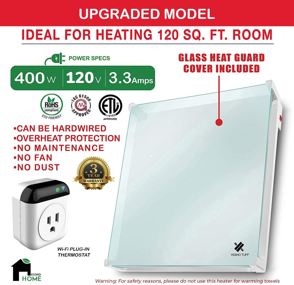 Wall Mount Smart Space Heater Panel, WiFi Thermostat, 400W Convection Heater Q9441