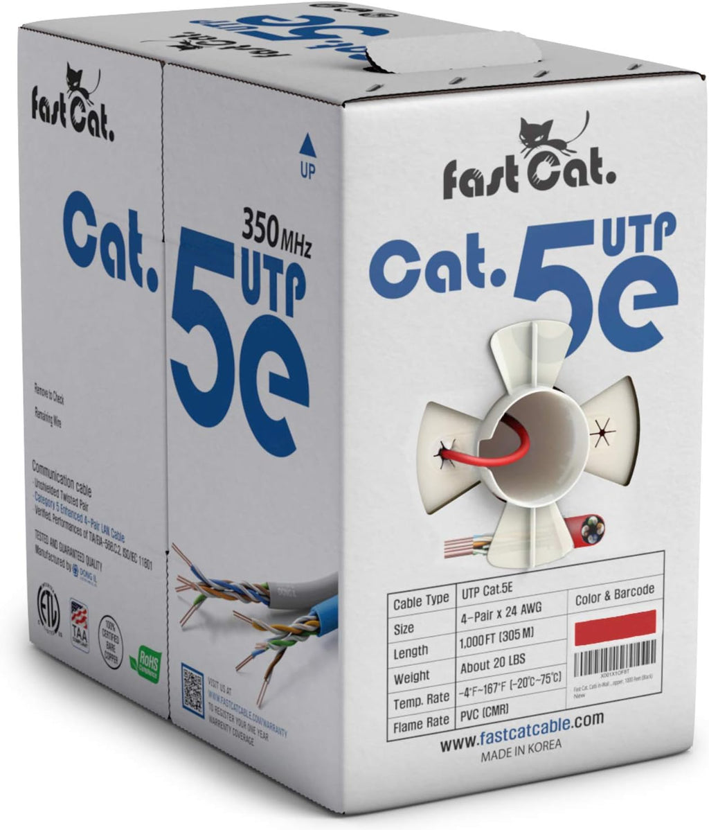 Cat5e Ethernet Cable 1000ft - 24 AWG CMR Insulated Bare Copper Wire UTP LAN Cable S8479