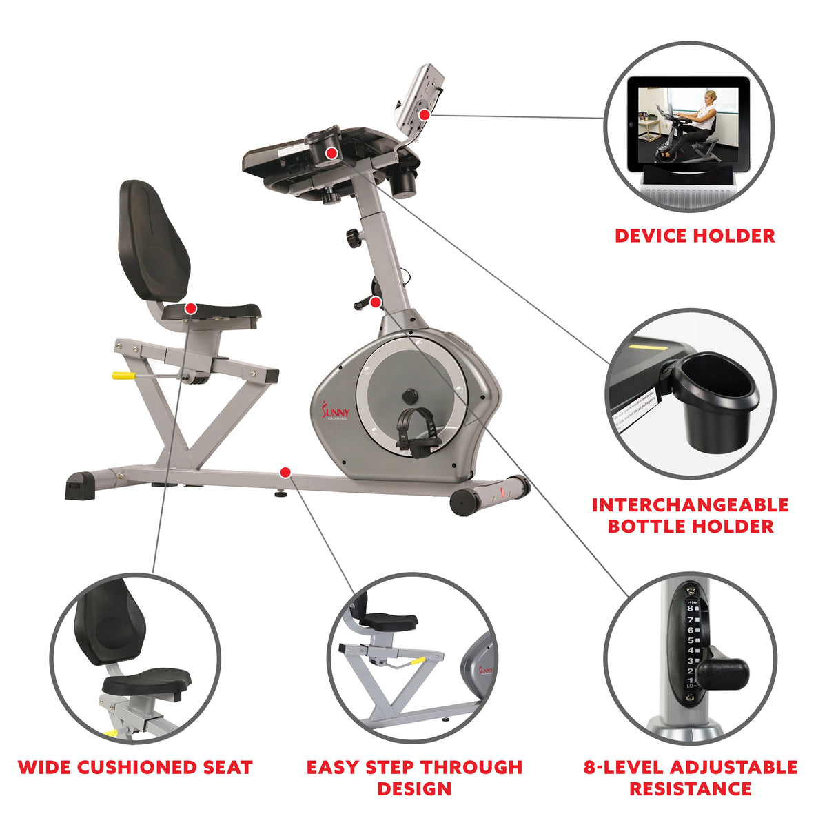 Magnetic Indoor Recumbent Exercise Desk Bike 350 lb Weight Capacity Y735484