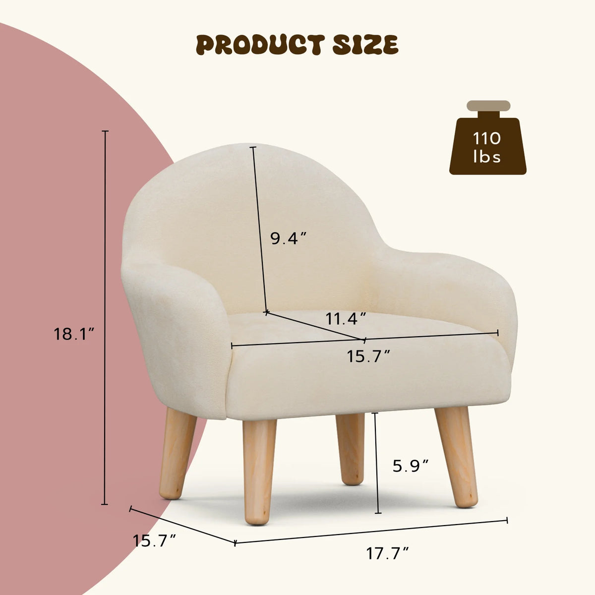 Beige Velvet Kids Armchair with Wooden Legs Z289