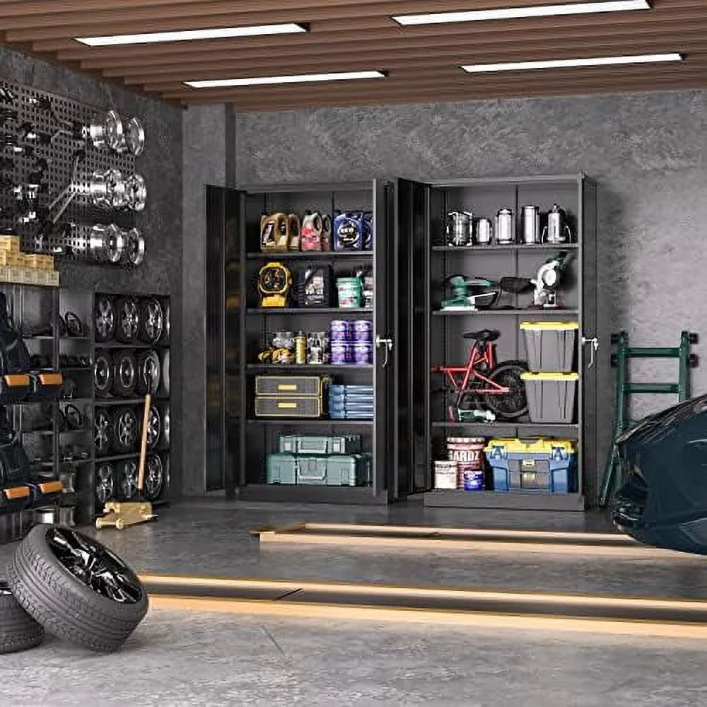 Black Steel Locking Tool Cabinet with Doors and Shelves L57882