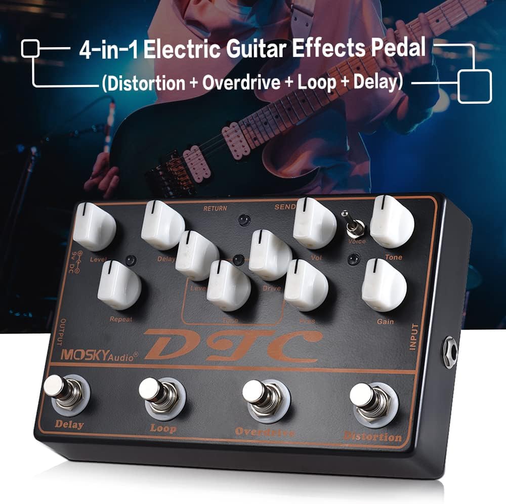 4-in-1 Electric Guitar Effects Pedal Distortion Overdrive Loop Delay D12342
