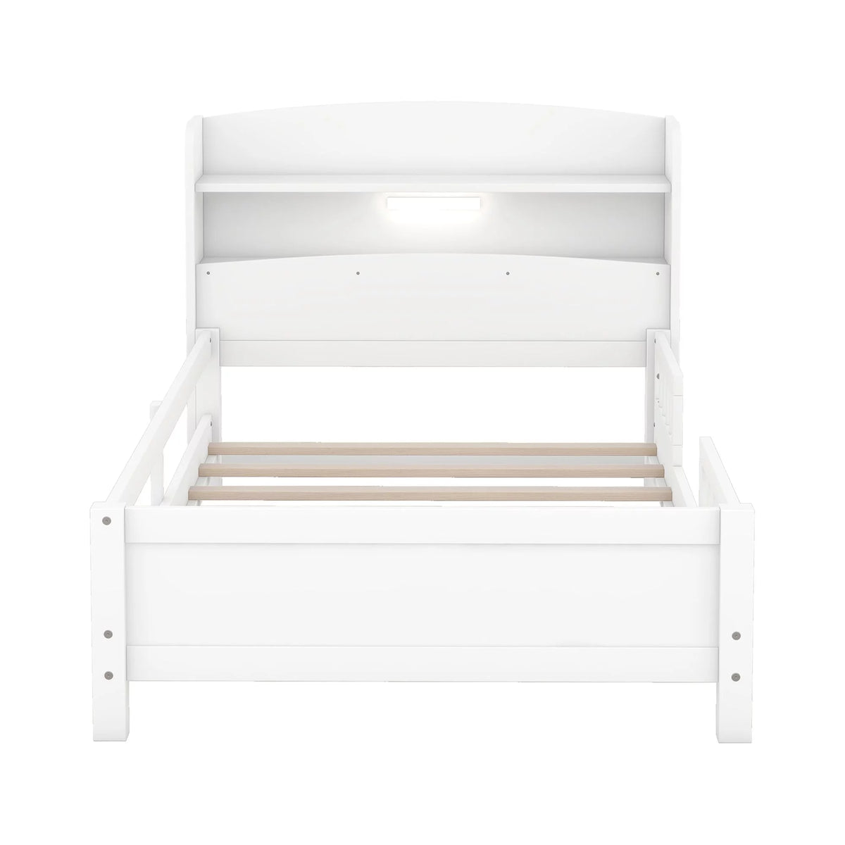 Twin Size Wood Platform Bed with Storage Headboard and Guardrail T152416