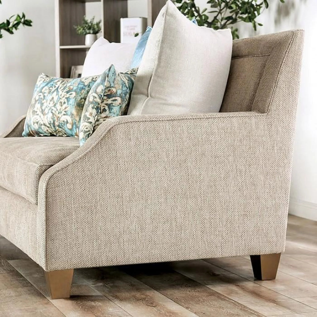 Beige & Teal Chenille Loveseat O40342