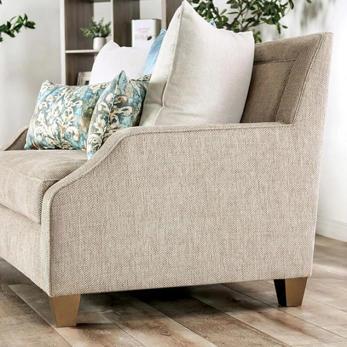 Beige & Teal Chenille Loveseat O40342