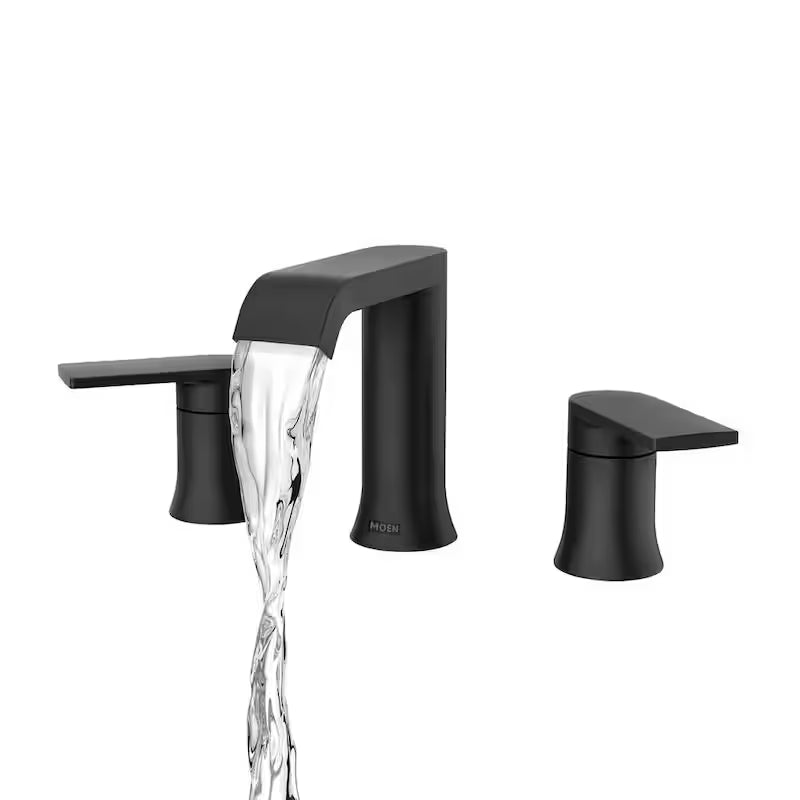 8 in. Widespread Double Handle Bathroom Faucet with Drain in Matte Black 2-Pack V150