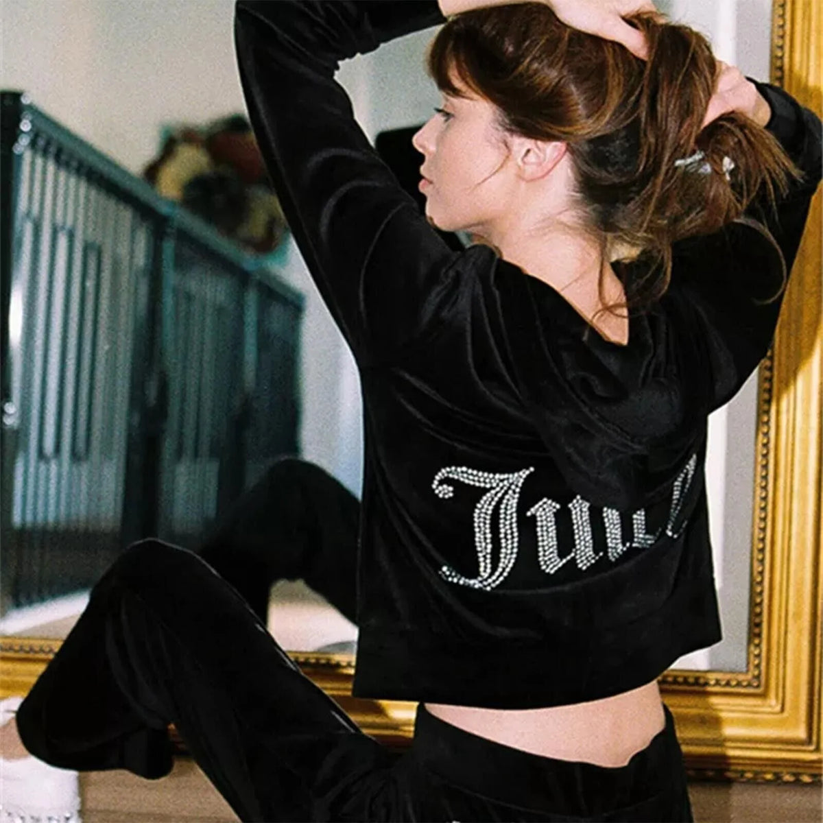 Velour 2-Piece Hoodie Tracksuit Set E75574
