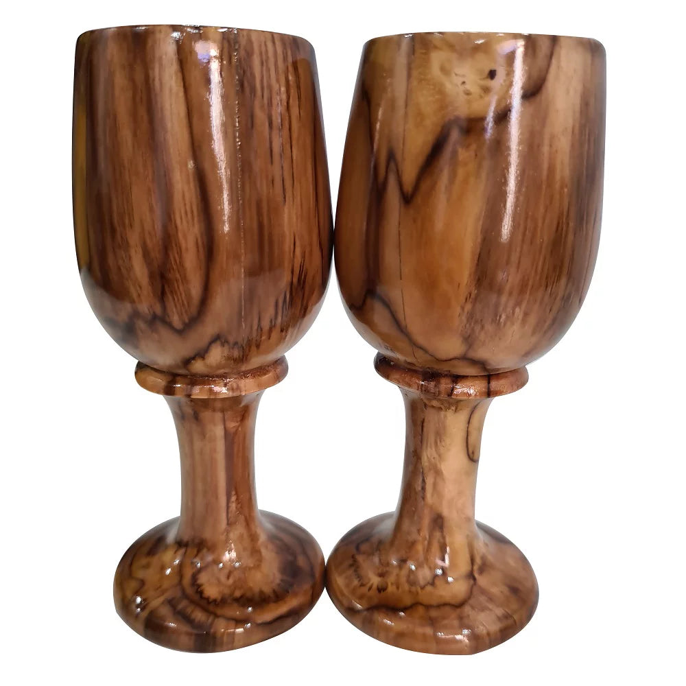 Rustic Dark Brown Wooden Wine Glass Goblet Drinkware Cup Set of 2 B810029