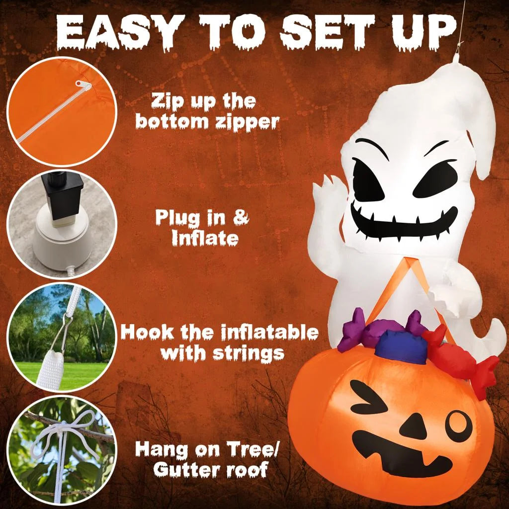 Halloween Inflatable Decor, Ghost Holding Trick Or Treat Bag L4100