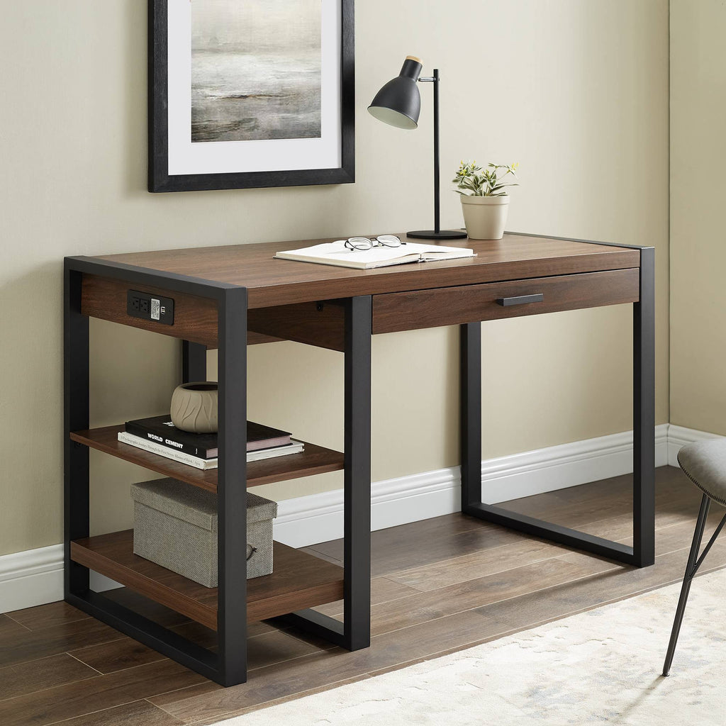 48x22 Industrial Farmhouse Tech Desk with USB Dark Walnut P5533