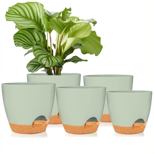 8/7/6.5/6/5.5/5 Inch White Self Watering Plastic Planters W463