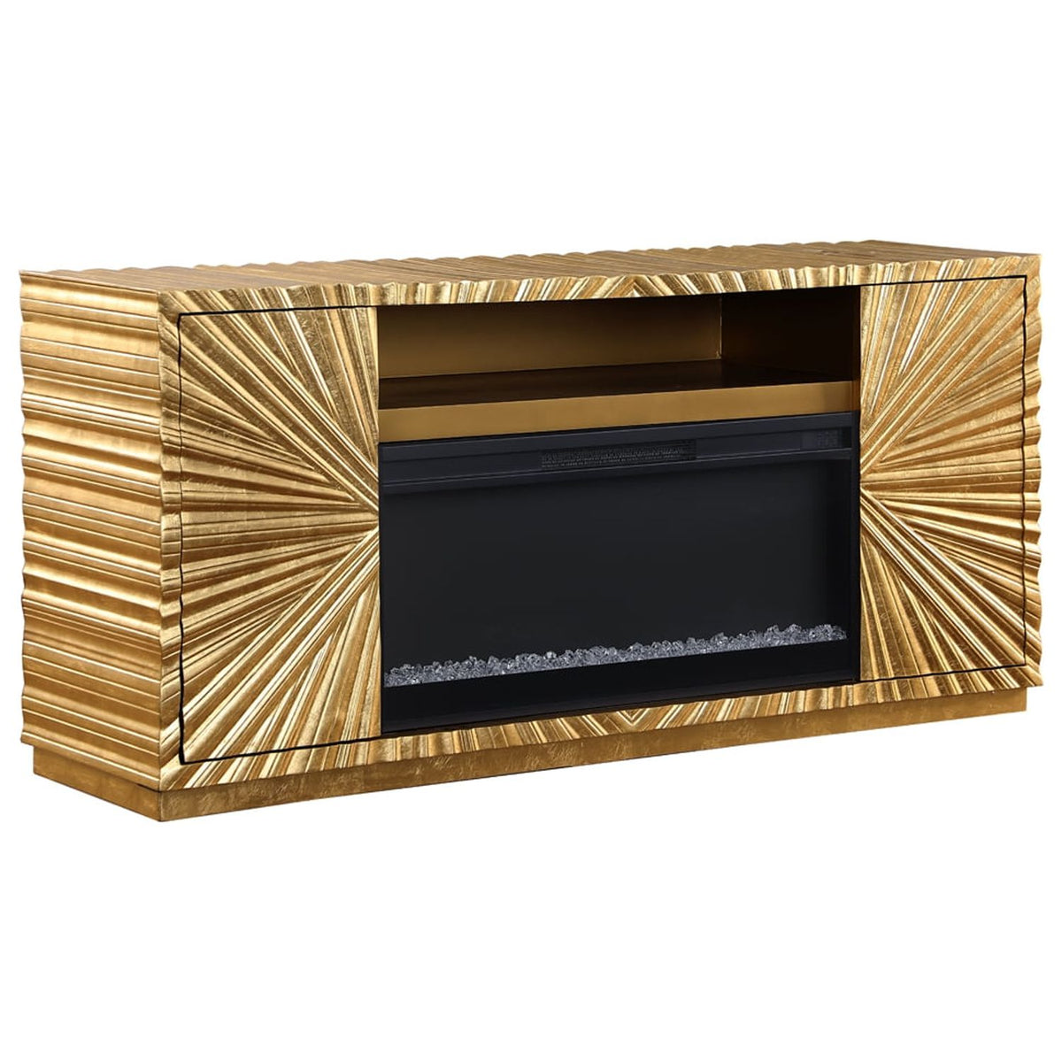 Metallic Gold Freestanding Infrared Electric Fireplace TV Stand N641042
