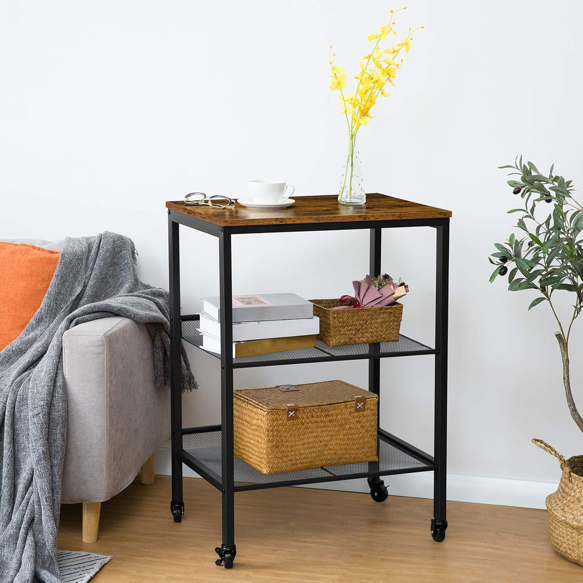 3-Tier Utility Cart on Wheels with Adjustable Feet I8385