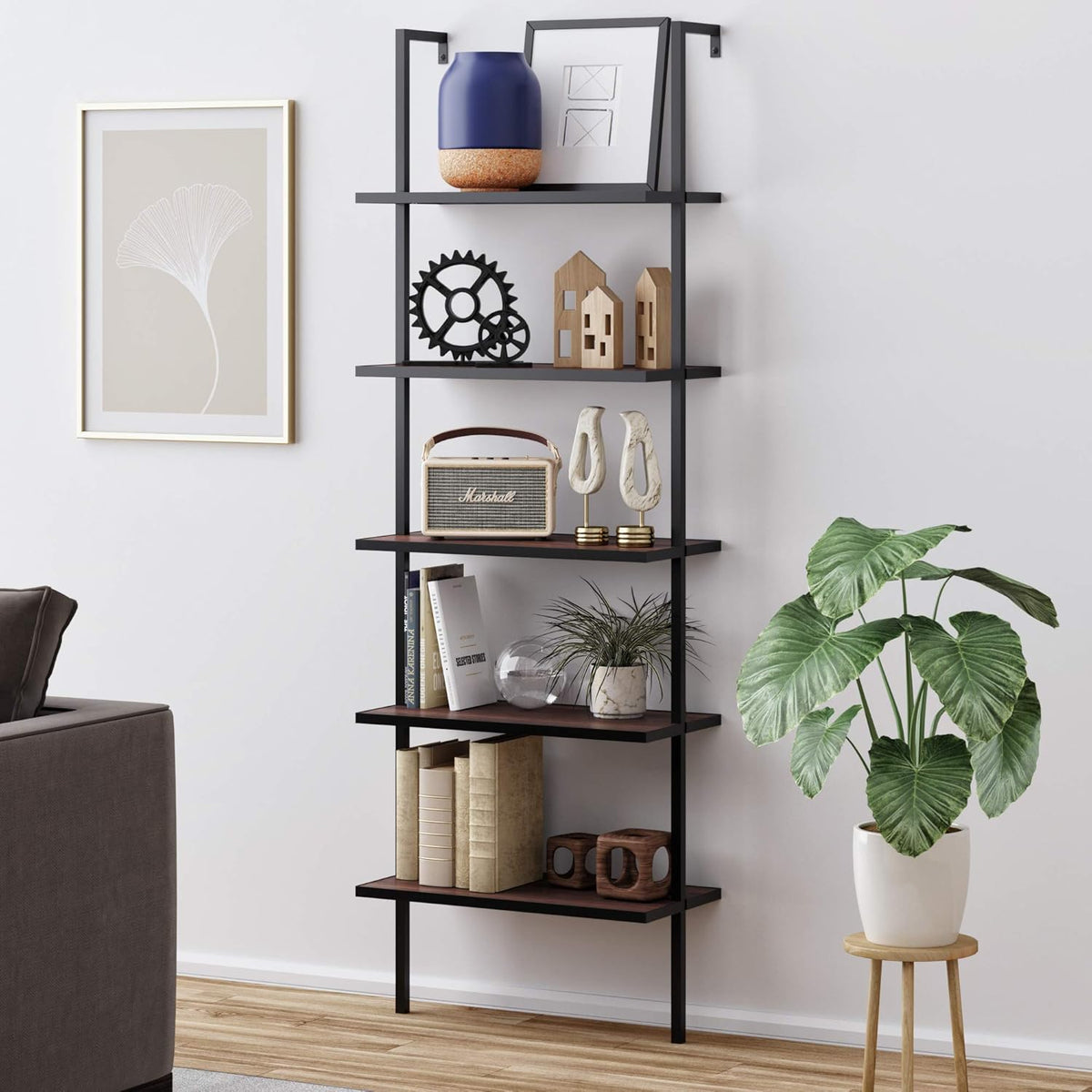 White 3-Shelf Wall Mount Bookshelf with Metal Frame N32509
