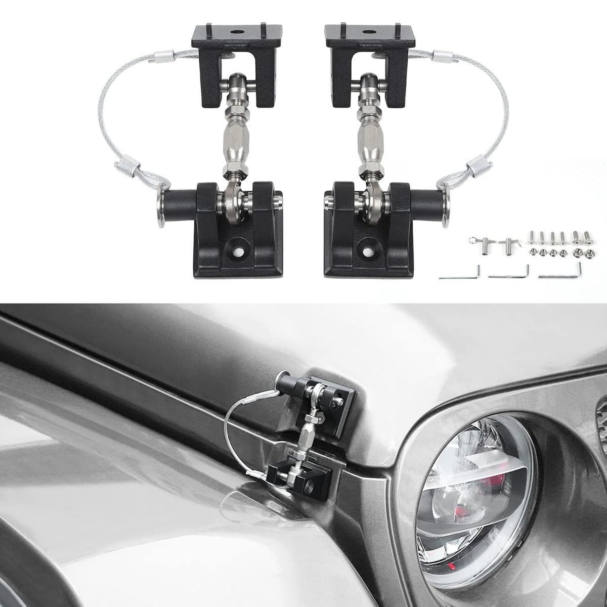 Hood Latches for Jeep Wrangler, Locking Hood Catch Kit Aluminum Alloy, Black, Pack of 2 R622