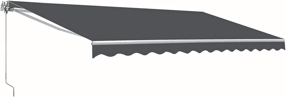 10x8 Feet Manual Retractable Patio Door Awning Outdoor Canopy Grey with White Stripes X51435