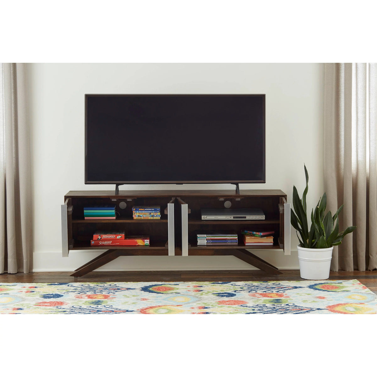 59" Wide Solid Wood Walnut TV Stand O661