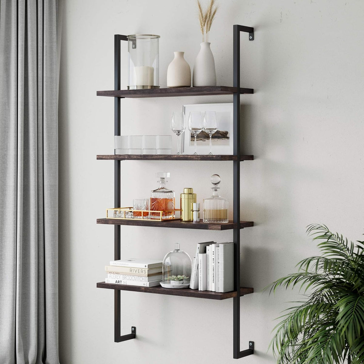 White 3-Shelf Wall Mount Bookshelf with Metal Frame N32509