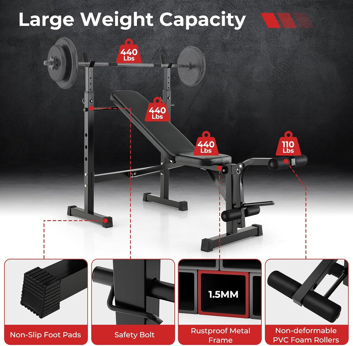 Adjustable Weight Bench with Squat Racks N300