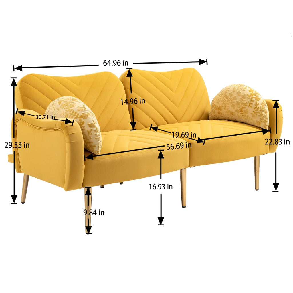 Velvet Love Seats Sofa with 2 Bolster Pillows Z78994