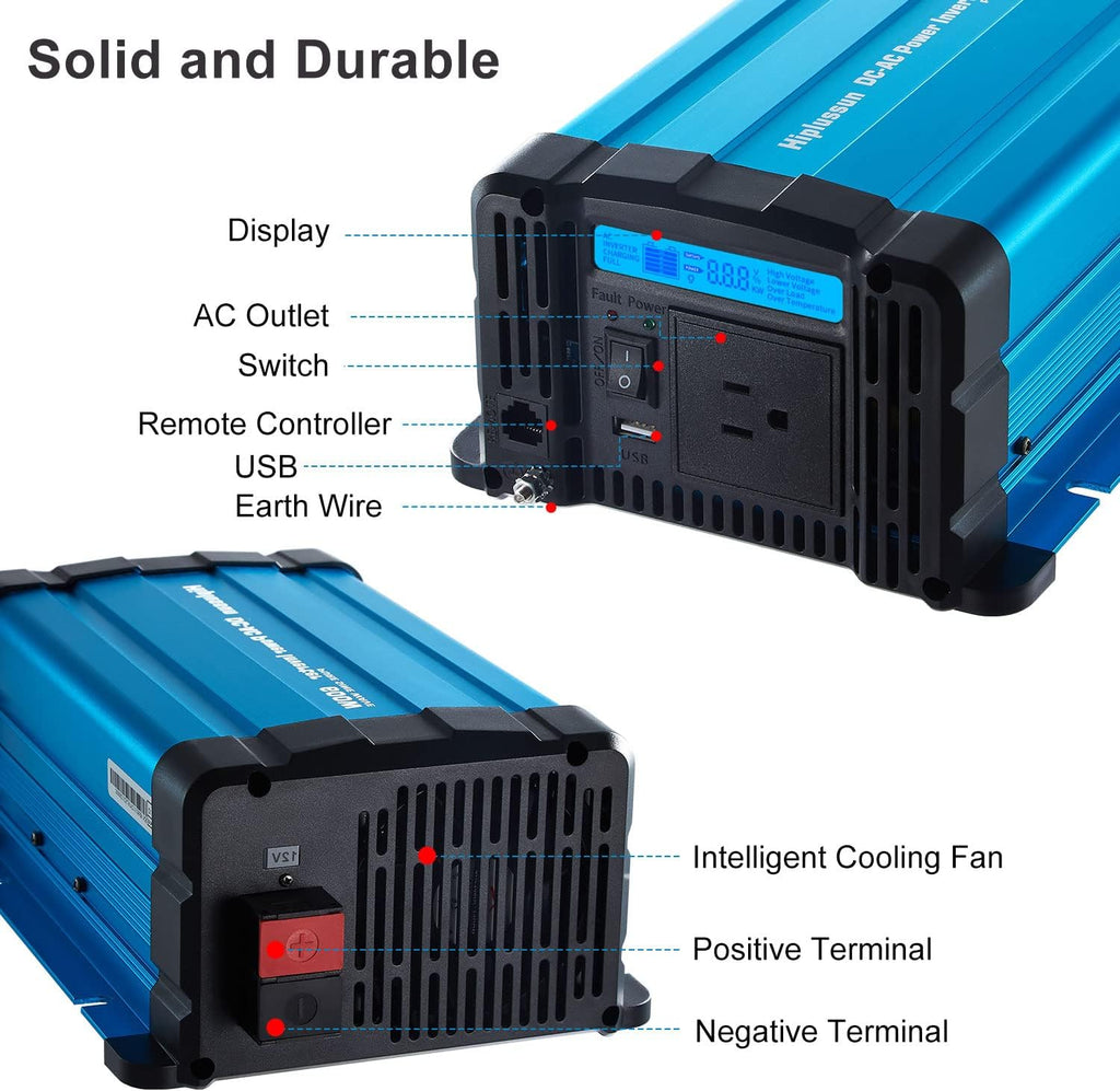 600 Watt Pure Sine Wave Power Inverter 12v to 110v DC to AC with USB and AC Outlet Z5882