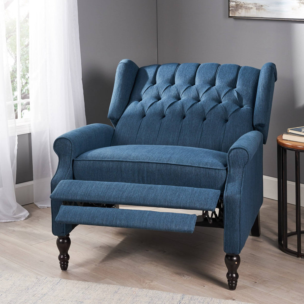 Navy Blue Oversized Fabric Push Back Recliner S7362