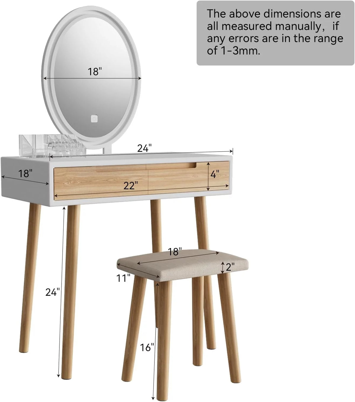 31.5'' Makeup Vanity Desk with Oval Mirror and Stool V814