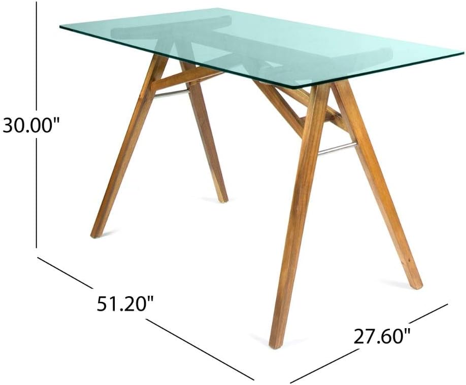 Mid-Century Tempered Glass Desk with Acacia Wood Frame Y870