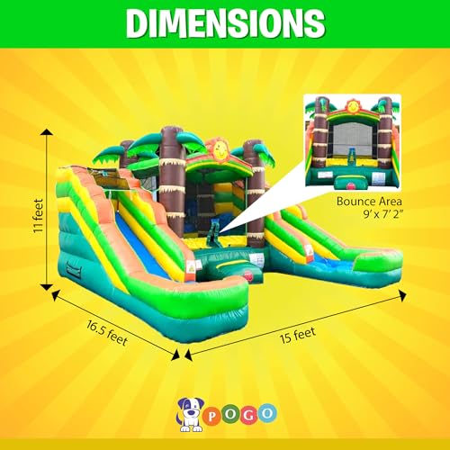 Tropical Inflatable Bounce House with Double Water Slides, 16.5 x 15 x 11 Foot A167